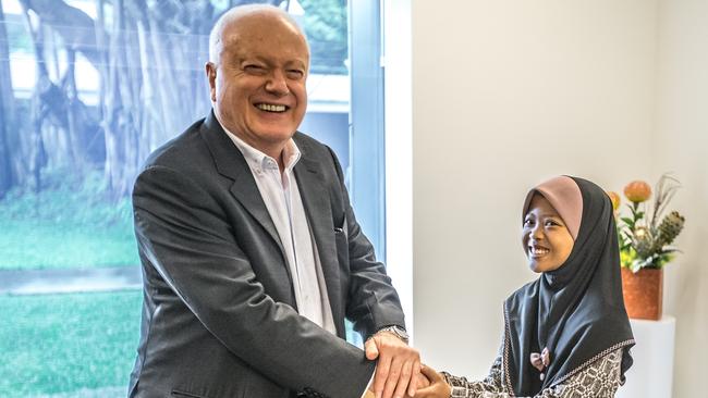 Gary Quinlan in January meets 12-year-old Indonesian environmental activist Aeshninna Azzahra. Picture: Graham Crouch