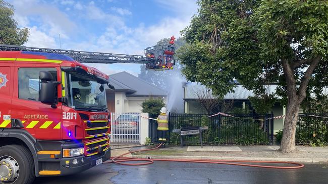 Five occupants of a house fire on Aveland Ave at Trinity Gardens made it out safely. Picture: Kathryn Bermingham