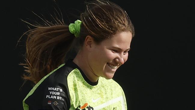 MELBOURNE, AUSTRALIA - NOVEMBER 01: Hannah Darlington of the Thunder celebrates the dismissal of Georgia Prestwidge of the Renegades during the WBBL match between Melbourne Renegades and Sydney Thunder at CitiPower Centre, on November 01, 2023, in Melbourne, Australia. (Photo by Daniel Pockett/Getty Images)