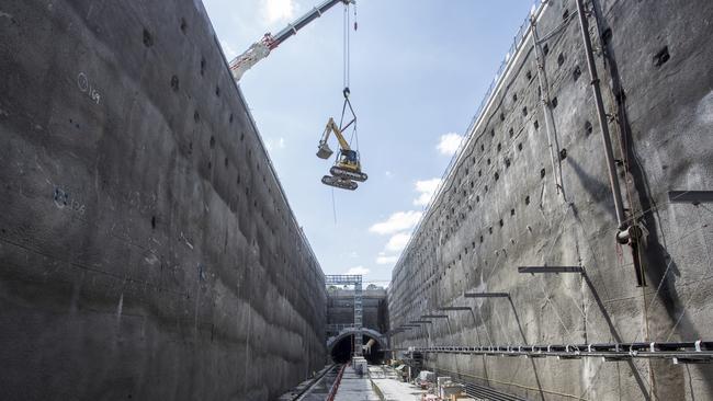 Construction at the new Castle Hill metro station, one of eight new stations being built on the $8.3 billion Sydney Metro Northwest.