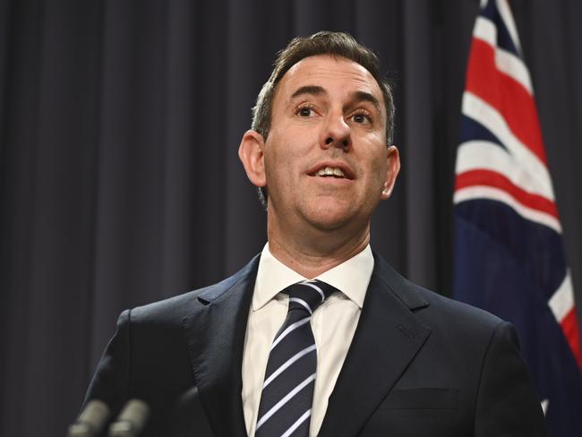 CANBERRA, AUSTRALIA  - NewsWire Photos - November 18, 2024:  Federal Treasurer Jim Chalmers and Assistant Treasurer and Minister for Financial Services, Stephen Jones hold a press conference at Parliament House in Canberra. Picture: NewsWire / Martin Ollman