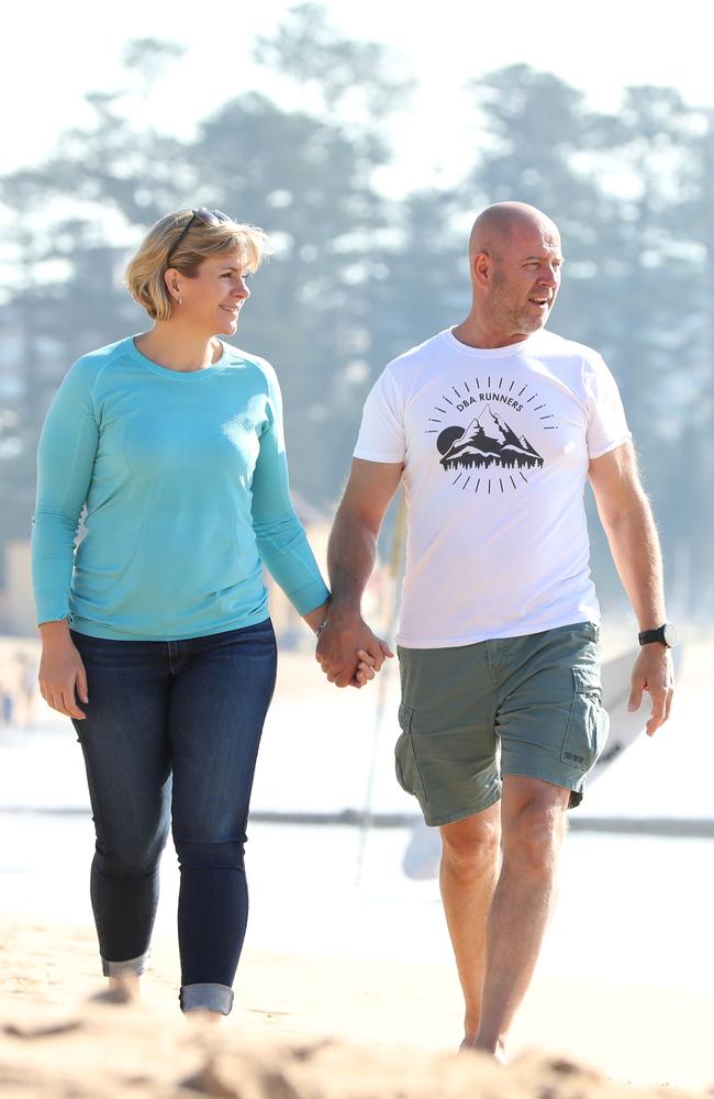 Zali Steggall pictured with her husband Tim Irving at Manly Beach. Picture by Damian Shaw