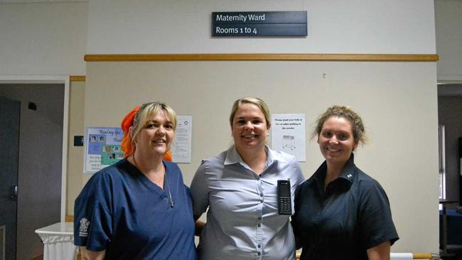 BABY BOOM: Clinical midwife Jo Byers, Acting Nurse Unit Manager Jane O'Donnell, and clinical midwife Bec McCosker from Dalby Hospital. Picture: Meg Gannon