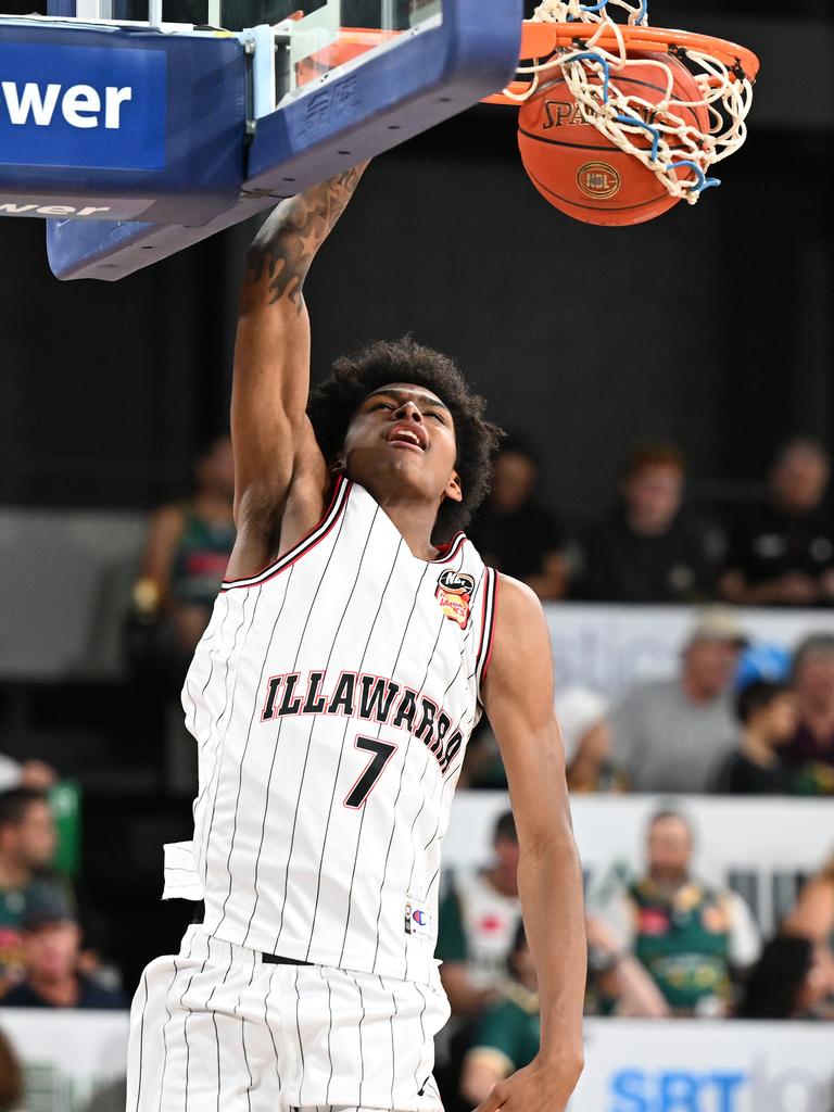 From the skying for the Illawarra Hawks... Picture: Getty Images