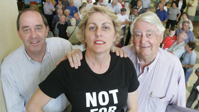 Surfers Paradise Transit Centre protest meeting. Rob Borbidge, Susie Douglas and Bruce Bishop.