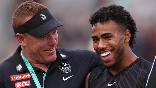 Collingwood assistant coach Justin Leppitsch says he will not rule out throwing his hat in the ring for the Tigers job, but he has only ‘just started’ his Magpies journey. Picture: Michael Klein