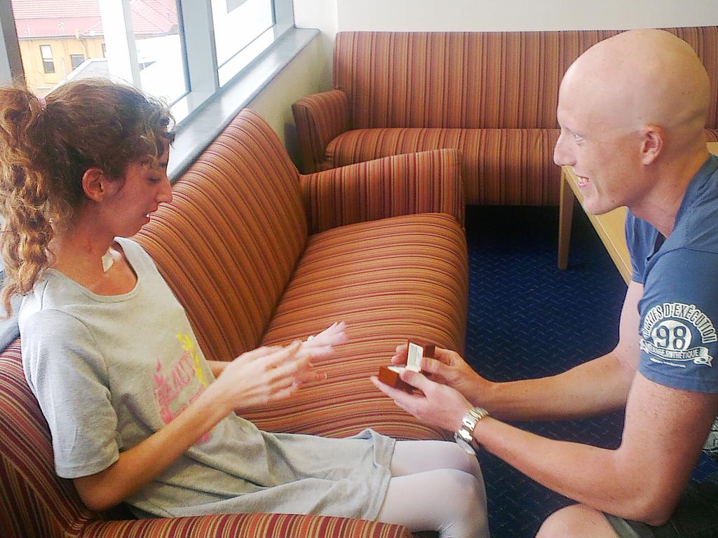 Ms Kontos’ partner Dane Oliver proposed to her at St Vincent’s Hospital a year after her transplant.