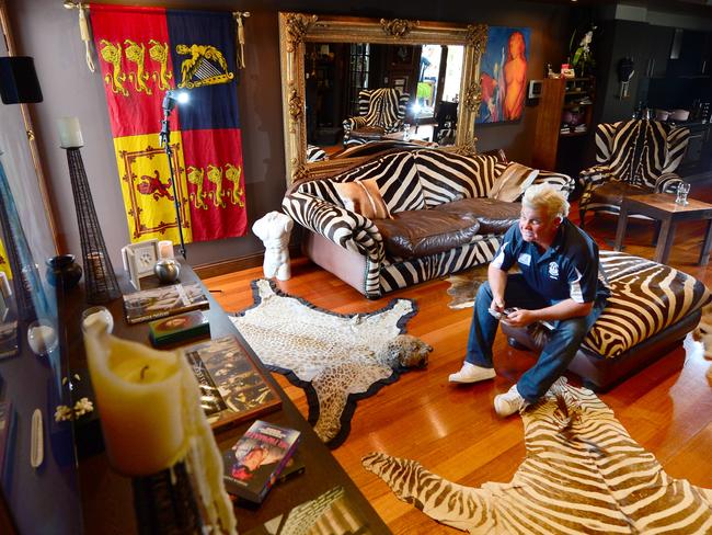 Darryn Lyons in his animal print themed home. Picture: Mitch Bear