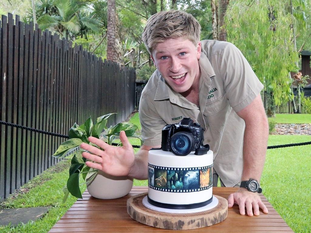 Back on home turf, Aussie favourite Robert Irwin celebrated his 21st birthday with a camera cake at Australia Zoo. Picture: A Carlile BackGrid / BACKGRID