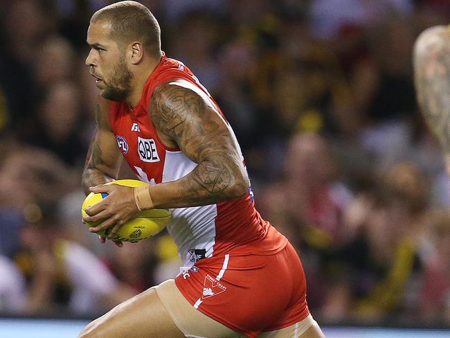 Lance Franklin moved into seventh spot on the AFL’s all-time goal-kicking list. Picture: Michael Klein