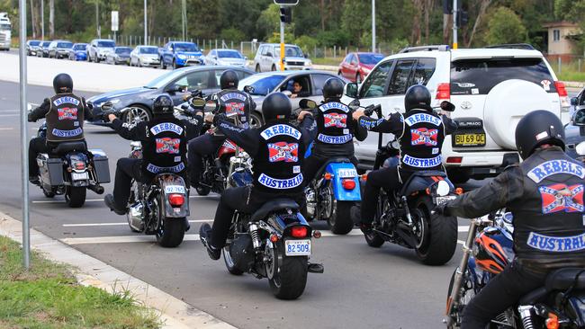 Bikies arrive on mass to pay their respects to fellow member Darren Wallace. Picture: Adam Taylor