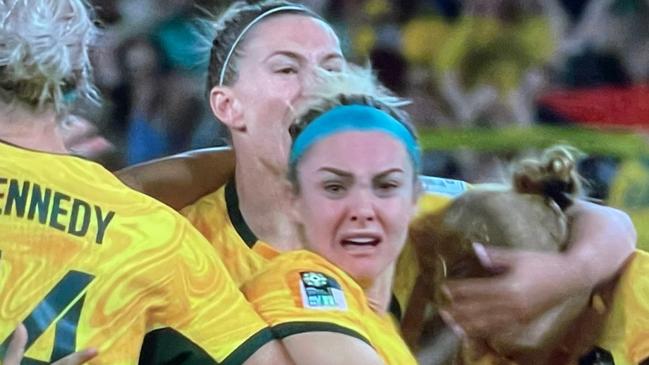 Ellie Carpenter's visceral reaction after Australia's penalty shootout win.