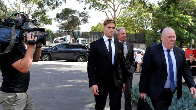 NRL player Jack de Belin arrives at Wollongong Courthouse as jury deliberations commence. Picture: NCA NewsWire / Simon Bullard.