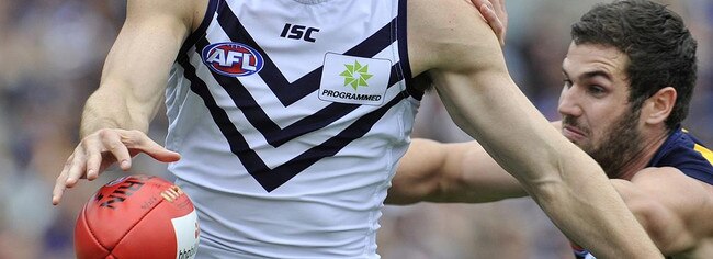 AFL. Fremantle Dockers v Westcoast Eagles in the Derby at Pattersons Stadium in Perth. pictured - Docker Luke McPharlin