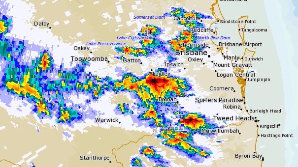 A BOM radar image shows the intense rain heading towards the Gold Coast. Photo: BOM