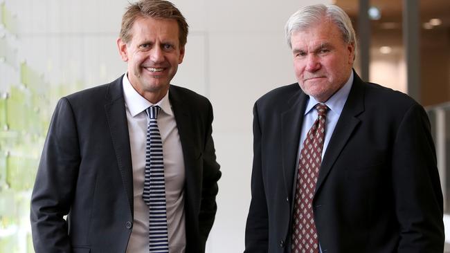 CEO of Mantra Group Bob East and Chairman Peter Bush. Gold Coast-based hotel and resorts operator Mantra Group holds its first annual general meeting, at Manta Hotel, Southbank. Pic Jono Searle.