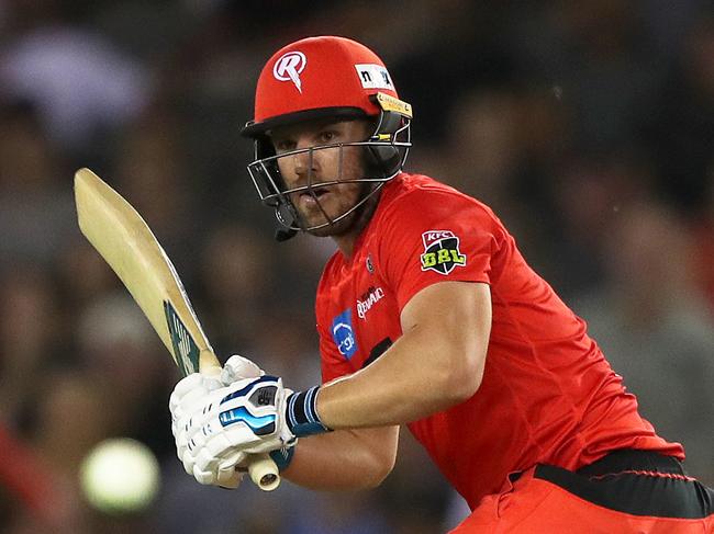 MELBOURNE, AUSTRALIA - DECEMBER 29: Aaron Finch of the Melbourne Renegades during the Big Bash League match between the Melbourne Renegades and the Adelaide Strikers at Marvel Stadium on December 29, 2019 in Melbourne, Australia. (Photo by George Salpigtidis/Getty Images)