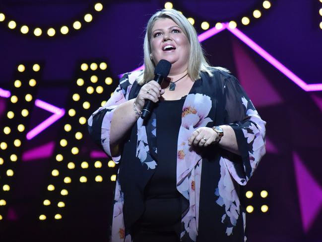 Urzila Carlson provided some of the biggest laughs of the night while hosting the 2019 Melbourne International Comedy Festival Opening Night Comedy Allstars Supershow. Picture: Jim Lee