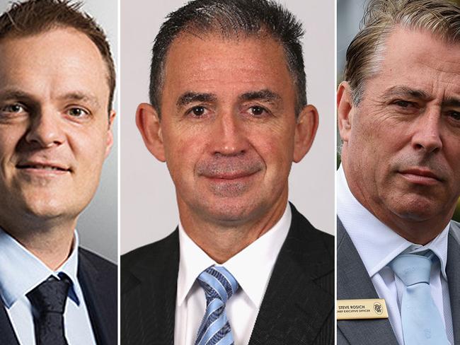 Contenders for the Racing Victoria CEO role include (from left) Aaron Morrison, Sean Carroll and Steve Rosich.