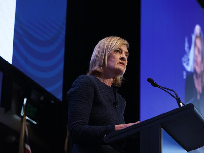 14/11/24: ASIC deputy chair Sarah Court speaks at the ASIC Annual Conference at the Hilton hotel. John Feder/The Australian.