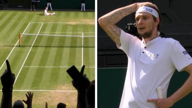 Falling winner stuns in Wimbledon epic