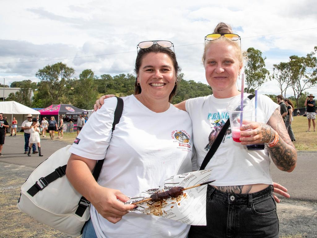 Abbie Isaacs (left) and Aimee Gray. Meatstock - Music, Barbecue and Camping Festival at Toowoomba Showgrounds.Friday March 8, 2024 Picture: Bev Lacey