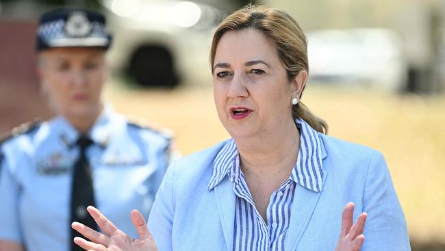 5/10/2023: Premier Annastacia Palaszczuk, Police Minister Mark Ryan and Youth Justice Minister Di Farmer, with Police Commissioner Katarina Carroll, a fast-tracked $250m youth remand centre  to be built at the site in Wacol,  Brisbane. pic: Lyndon Mechielsen/Courier Mail