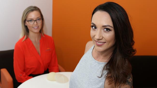 CosMediTour client manager Katrina Enright and Chloe O'Connor (right) who has booked a bargain “boob job” at the Southport clinic. Picture: Scott Fletcher