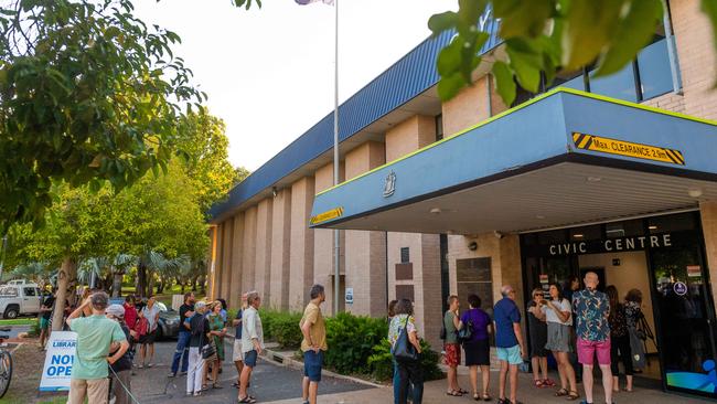 The Darwin RSL's proposal was meant to go before council for the first time this evening with the crowd flowing outside. Picture: Che Chorley