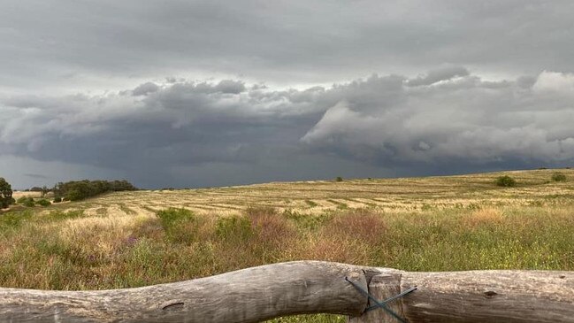 The storm at Mt Emlyn, southwest of Toowoomba, on Monday morning. Picture: Kerri Gomersall