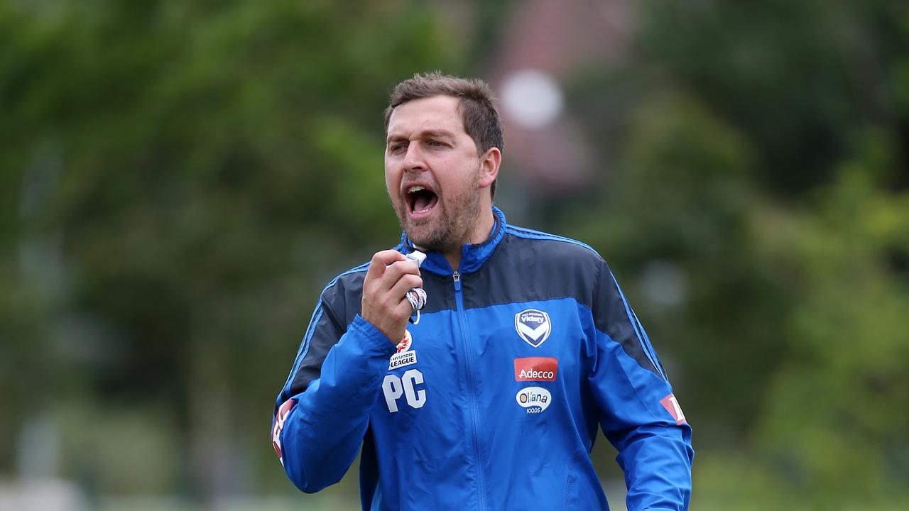 Melbourne Victory weekly diary, behind the scenes at Victory's closed session. Fitness coach Peter Cklamovski during training. Pic by George Salpigtidis