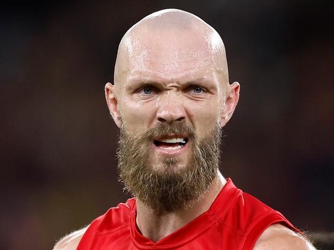 MELBOURNE, AUSTRALIA - APRIL 11: Max Gawn of the Demons looks on during the 2024 AFL Round 05 match between the Melbourne Demons and the Brisbane Lions at the Melbourne Cricket Ground on April 11, 2024 in Melbourne, Australia. (Photo by Michael Willson/AFL Photos via Getty Images)