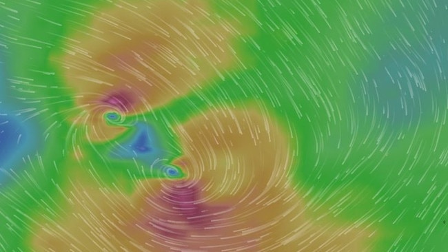 The cyclone is one of two that had a close encounter off the WA coast. Picture: Windy.