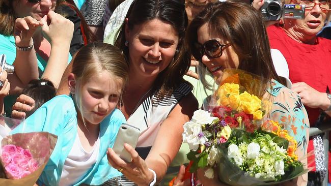 Princess Mary of Denmark greets the crowds at Birrarung Marr in Melbourne, Thursday, Nov. 24, 2011 during the couple’s tour of Australia. Picture: Robert Cianflone