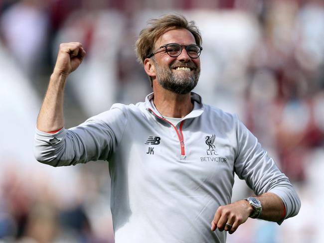 Liverpool manager Jurgen Klopp celebrates the Reds’ win over West Ham.