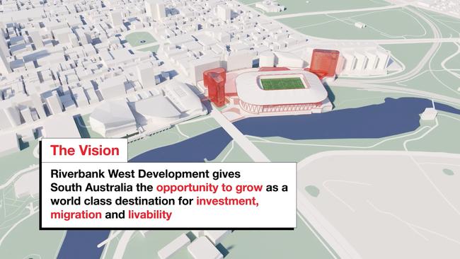 The proposed sports and entertainment arena would be right on the Riverbank.