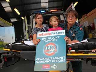 NO EXCURE FOR ABUSE: Paramedic Ginny Lovelady said the worst part of being assaulted at work was having to go home and explain it to her daughter and granddaughter Marie and Natalia Lovelady. Picture: Liana Walker