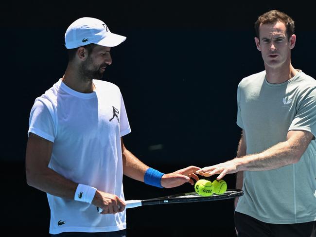 Djokovic and Murray during a practice session before the Australian Open.