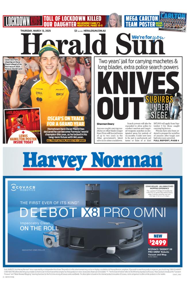 Herald Sun front page March 13