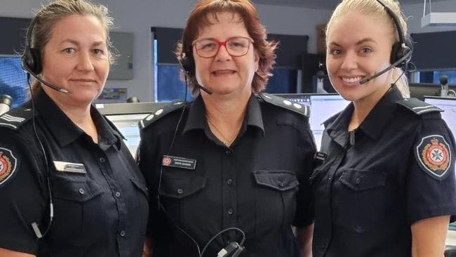 QFES communications officer Anita Gaskin with her colleagues. Picture: Contributed