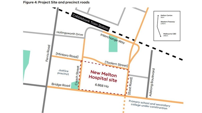 A map outlining the location for the state government’s Melton Hospital.