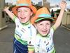 24/01/16 - Charlotte Lang, 9, and brother Xavier, 7, from Melbourne before the start of Stage 6 of the Tour Down Under in Adelaide. Photo Tom Huntley