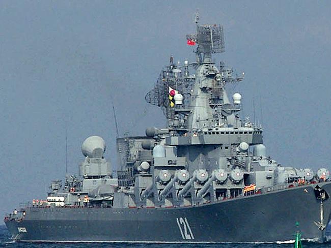 The Moskva missile cruiser has sunk – but there are differing accounts to what caused it. Picture: AFP