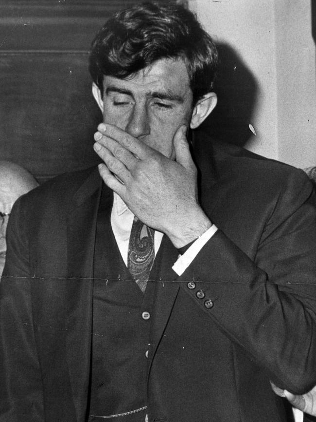 Richmond’s Neville Crowe breaks down after his suspension ruled him out of the 1967 Grand Final.