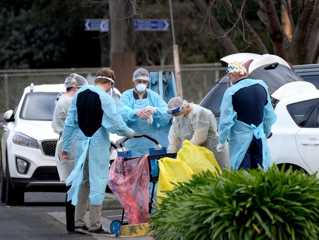 People don PPE outside Doutta Galla Aged Services at Yarraville in Melbourne's inner west. Picture: NCA NewsWire / Andrew Henshaw