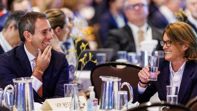 Treasurer Jim Chalmers with RBA governor Michele Bullock during the ASIC annual forum at the Sofitel in Melbourne. Picture: Aaron Francis