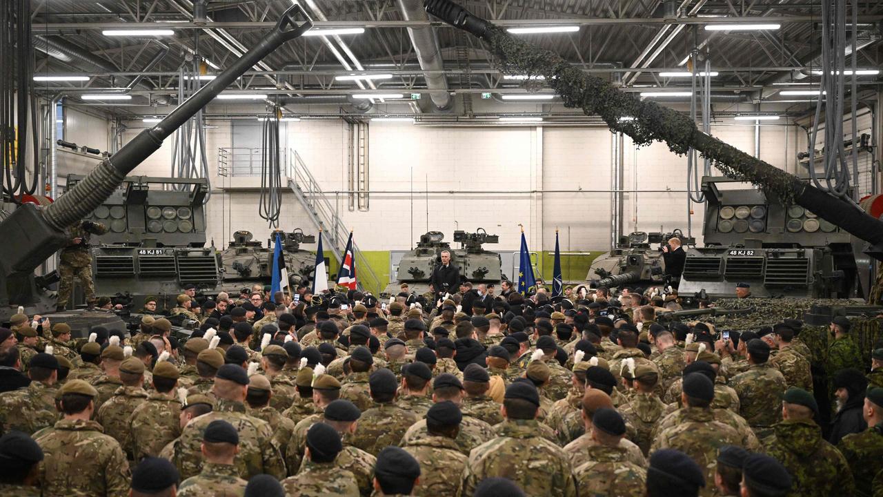 Secretary General of NATO Jens Stoltenberg meets NATO troops on March 1, 2022 in Tallinn, Estonia. Picture: Leon Neal/AFP