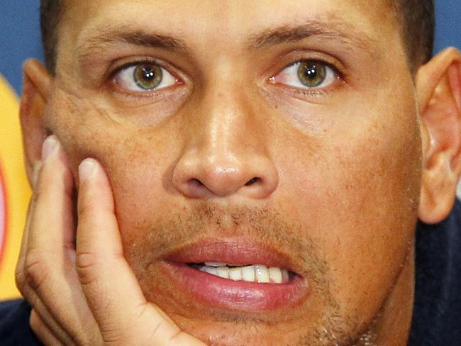 FILE - In this Aug. 2, 2013, file photo New York Yankees' Alex Rodriguez answers questions from the media at a news conference following a Class AA baseball game with the Trenton Thunder against the Reading Phillies in Trenton, N.J. Alex Rodriguez has issued a handwritten apology 