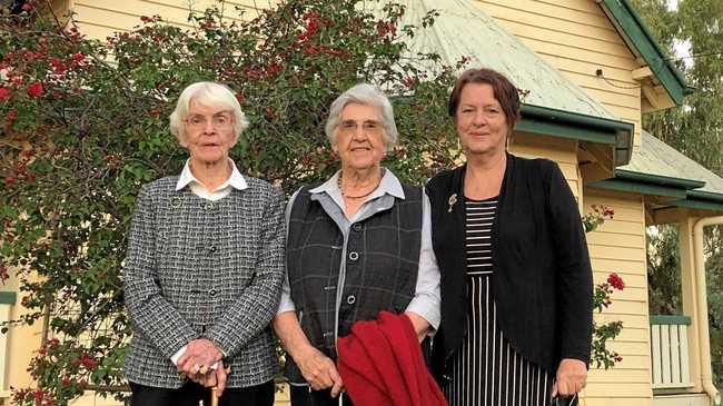 END OF AN ERA: Margaret Lee, Margaret Edwards, and Jillian Waud at the closing of Surat's St John's Anglican Church. Picture: Jorja McDonnell