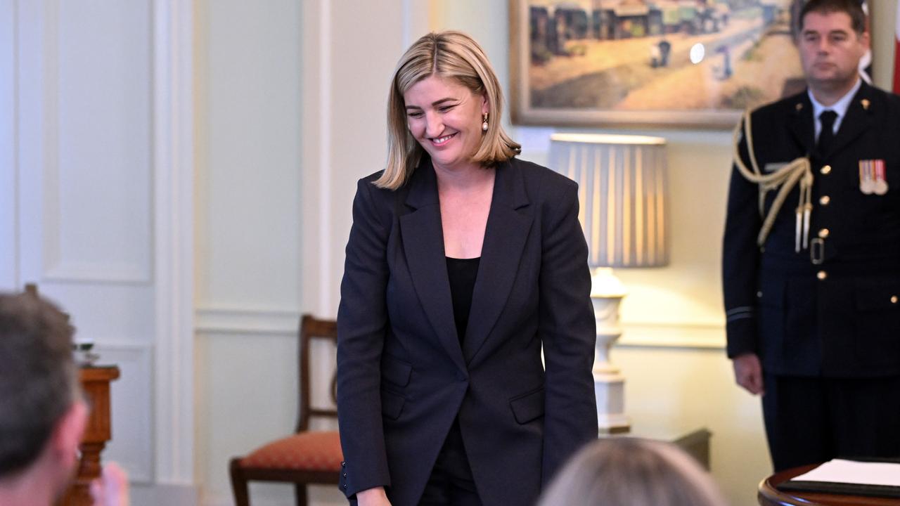 Shannon Fentiman smiles after her swearing-in as the Queensland Health Minister at Government House in Brisbane. Picture: Dan Peled / NCA NewsWire